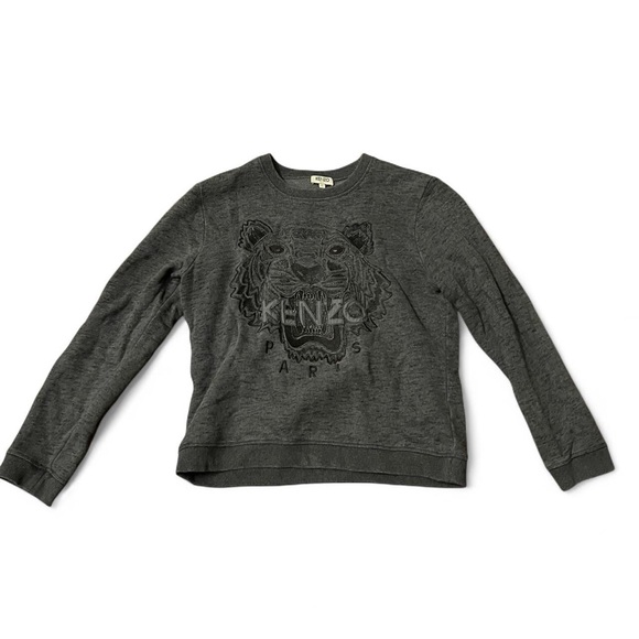 Kenzo Paris Monochrome Gray Tiger Graphic Logo Hoodie